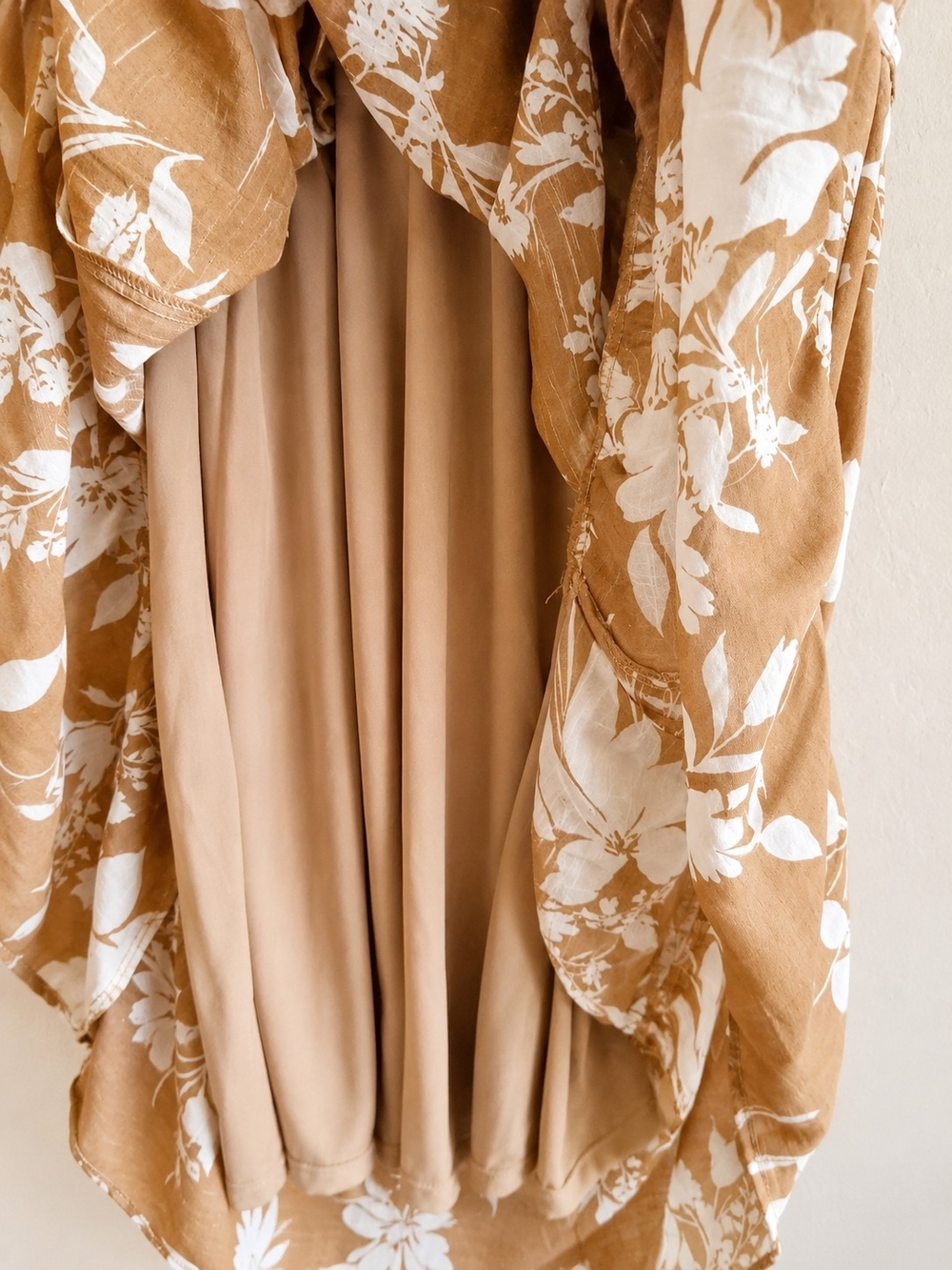 Just Found 1X Floral Smocked Midi Dress Tan Cream Camel Cottagecore Boho NWOT - Picture 5 of 12